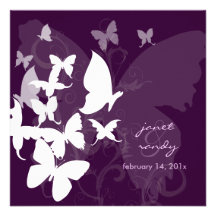 Flottement par… blanc/prune de papillons faire-part