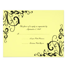 Flourish jaune et noir épousant RSVP Invitations