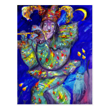 FLUTIST DANS nuit BLEUE/vénitienne de carnaval Cartes Postales