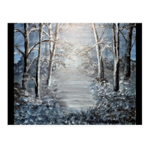 Forêt d'hiver au crépuscule carte postale