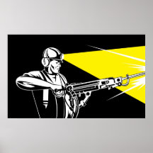 foret pneumatique de cric du mineur rétro posters