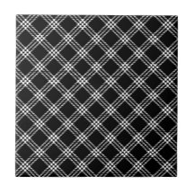 Four Bands Small Diamond - White on Black Ceramic Tiles