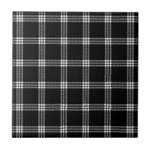 Four Bands Small Square - White on Black Tiles