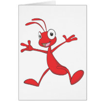 Fourmi rouge heureuse sautant pour la joie carte de vœux