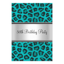 Fourrure Teal de léopard de fête d'anniversaire Carton D'invitation