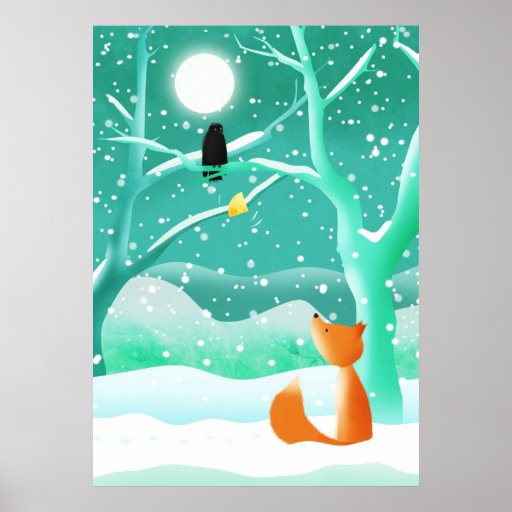 Fox et la corneille - copie d'affiche