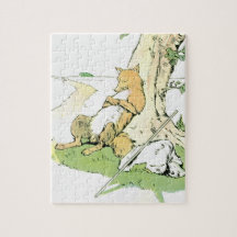 Fox faisant une sieste se penchant contre l'arbre puzzles