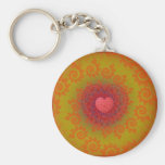 Fractale jaune et orange rouge de coeur porte-clef