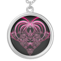 Fractale rose fuchsia de coeur pendentif personnalisé