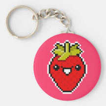 Fraise mignonne Keychain d'art de pixel Porte-clés
