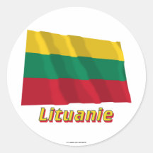 Français de Drapeau Lituanie avec le nom en Adhésifs Ronds