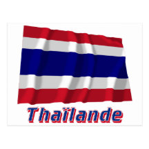 Français de Drapeau Thaïlande avec le nom en Carte Postale