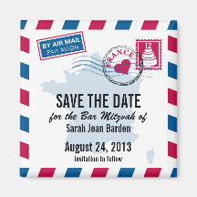 France Air Mail Bar Mitzvah Save the Date Magnets