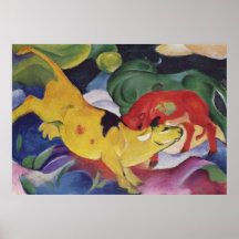Franz Marc - toile verte rouge de vache au jaune 1 Posters