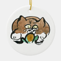 Frog and Brown Tuxedo Kitten Christmas Tree Ornament
