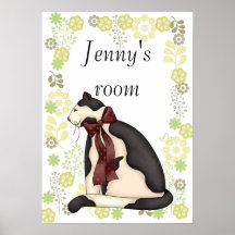 Frontière noire et blanche du chat w/Floral de Kit Posters