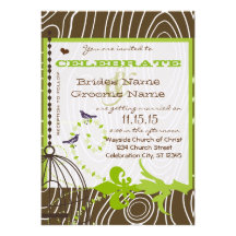 Frontières vert pomme d'inséparables en bois de gr invitations personnalisées