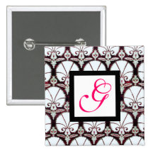 Fuchsia BLANC de rose de MONOGRAMME de DAMASSÉ d'O Badges Avec Agrafe