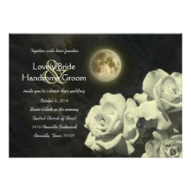 Full Moon Ivory Ghost Roses Wedding Invitation