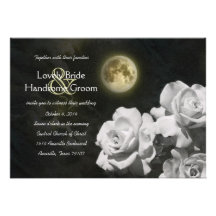 Full Moon White Ghost Roses Wedding Invitation