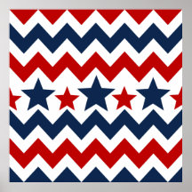 Fun Red White Blue Chevron Stars and Stripes Posters