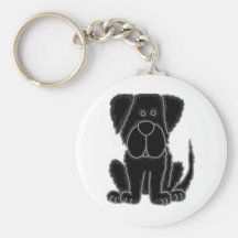 Funny Black Newfoundland Puppy Dog Art Keychain