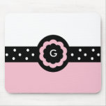 G : : Mousepad rose de monogramme et blanc pointil Tapis De Souris