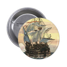 Galion vintage de bateau de pirate naviguant l'océ badge avec épingle