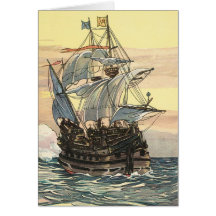 Galion vintage de bateau de pirate naviguant l'océ carte