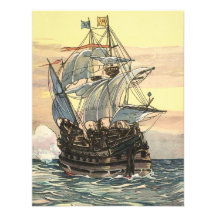 Galion vintage de bateau de pirate naviguant l'océ invitations