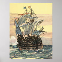 Galion vintage de bateau de pirate naviguant l'océ posters