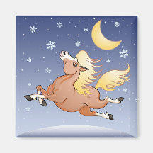 Galop de minuit de neige sous la lune aimant pour réfrigérateur