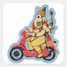 Ganesha montant un scooter autocollant carré