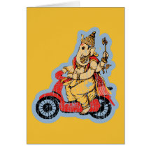 Ganesha montant un scooter cartes de vœux
