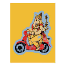 Ganesha montant un scooter cartes postales