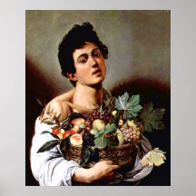 Garçon avec un panier de fruit, Caravaggio Posters