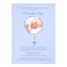 GARÇON BLEU d'Inviation de baptême de photo de cro Invitations