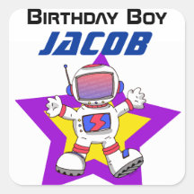 Garçon d'anniversaire d'astronaute sticker carré
