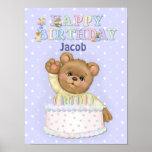 Garçon d'ours de joyeux anniversaire - personnalis posters