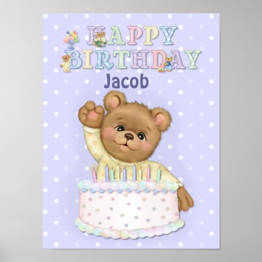 Garçon d'ours de joyeux anniversaire - personnalis posters