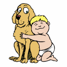 garçon d'une chevelure blond avec le grand chien photo sculptures