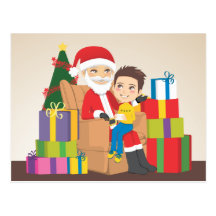 Garçon et père noël carte postale