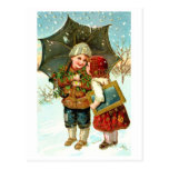 Garçon, fille et parapluie cartes postales