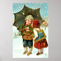 Garçon, fille et parapluie posters