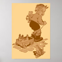 Garçon mignon vintage avec les jouets, le chien et posters