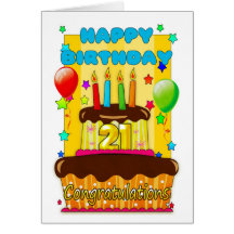 gâteau d'anniversaire avec des bougies - joyeux 21 carte de vœux