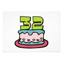 Gâteau d'anniversaire de 32 ans cartons d'invitation
