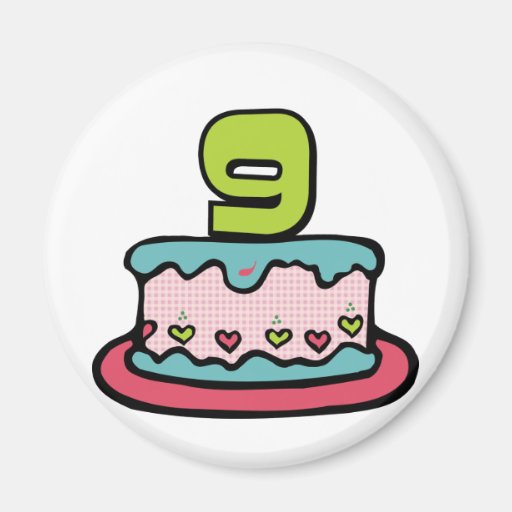 Gâteau d'anniversaire de 9 ans magnets pour réfrigérateur