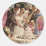 Gâteau vintage de coupe de nouveaux mariés de mari adhésifs ronds