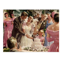Gâteau vintage de coupe de nouveaux mariés de mari cartes postales